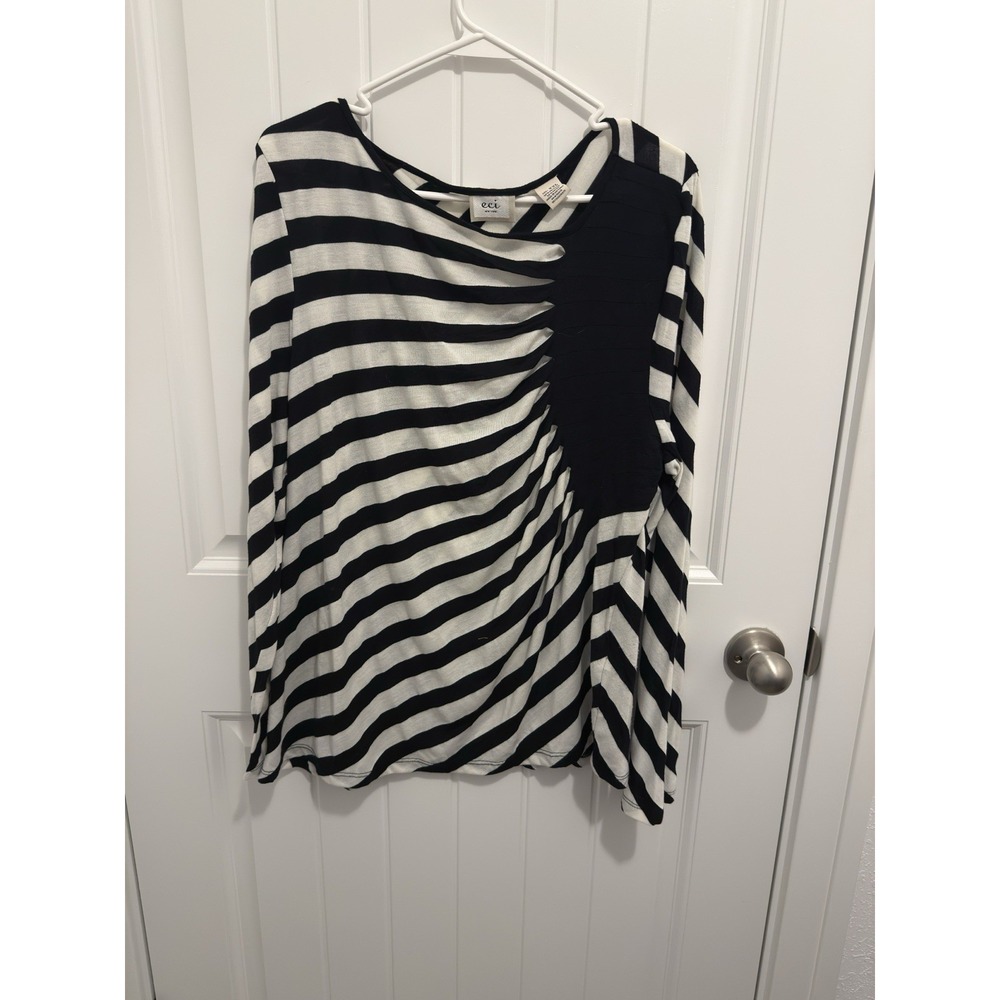 Eci New York Women's Shirt Black/ivory Stripe Rouge Side Size XXL